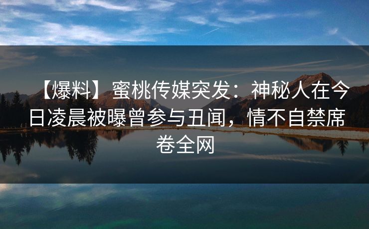 【爆料】蜜桃传媒突发：神秘人在今日凌晨被曝曾参与丑闻，情不自禁席卷全网